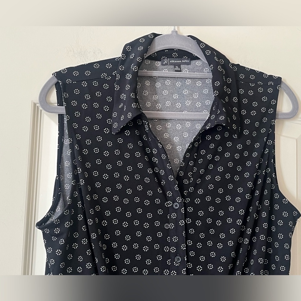 NWOT Adrianna Papell Black Sleeveless Tie-Front Top with Collar Women’s Size XL - Picture 6 of 13
